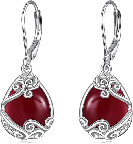 Vista 205 de Aretes colgantes con forma de lágrima de filigrana de piedra lunar de plata de ley 925 con cierre de palanca para mujer, regalos de joyería