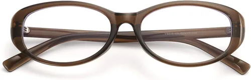 Vista 2 de Dollger Lentes de bloqueo de luz azul para mujer, con marco ovalado retro de moda, gafas pequeñas de ojo de gato Marrón