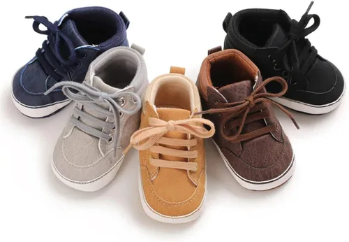 Vista 6 de BENHERO Baby Girls Boys PU Leather Shoes Toddler Infant First Walker Soft Sole High-Top Ankle Sneakers Newborn Crib Shoes