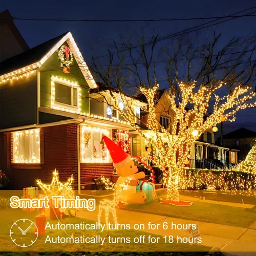 Vista 3 de Cadena de luces LED, 300 LEDs, 9.1 m/100 pies de luces de Navidad blancas cálidas impermeables con control remoto, cable transparente