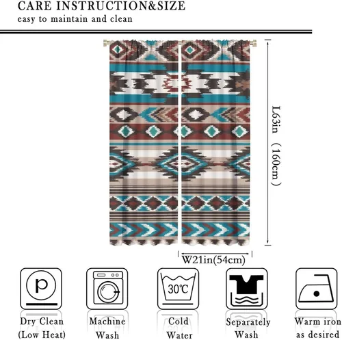 Vista 17 de Cortinas con patrón geométrico tribal, estilo suroeste, azteca, rústico, occidental, nativo americano, opacas, con bolsillo para barra, decoración