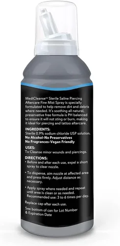 Vista 2 de MediCleanse Aerosol salino estéril para el cuidado posterior de perforaciones en pulverización de niebla fina, 7.5 onzas, todo natural, sin alcohol