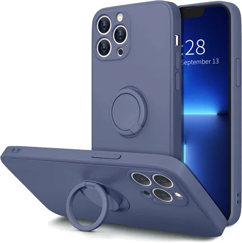 Vista 9 de Hython Funda para iPhone 13 Pro Max con soporte de anillo [soporte de anillo giratorio de 360° con soporte magnético] [borde chapado en oro rosa]