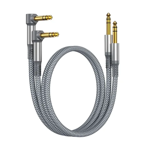 Vista 2 de RUXELY - Cable de instrumento TRS de 0.250 in, paquete de 2 unidades, cable de guitarra macho de 1/4 de pulgada Right Angle 6.35mm Jack Stereo