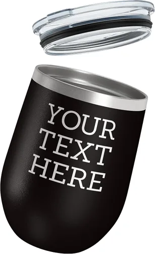 Vista 4 de Vaso de vino personalizado de acero inoxidable recubierto de polvo de 12 onzas con tapa, grabado personalizado, regalos de vino personalizados