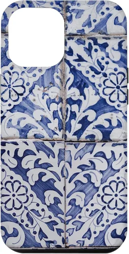 Vista 26 de Azulejos de patrón portugués - Funda azul y blanca floral para iPhone 17