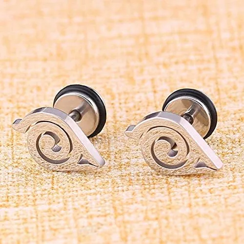 Vista 2 de JINSUO JMBH314 - Aretes de acero inoxidable de alto grado Naruto Anime para mujer, color dorado, plateado y negro, joyería de regalo (color plata)