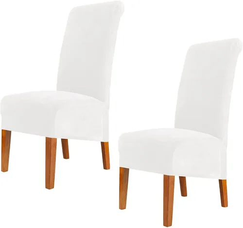 Vista 39 de Fundas elásticas para sillas de comedor, fundas protectoras de asiento extraíbles de terciopelo suave para sillas Parson (2, beige)