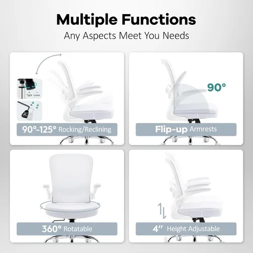 Vista 5 de Silla de oficina, silla de escritorio ergonómica de malla con soporte lumbar ajustable, silla de computadora con reposabrazos abatibles, sillas