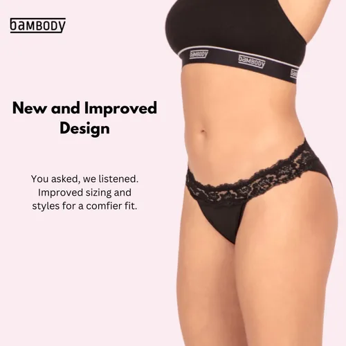 Vista 2 de Bambody Absorbent Bikini Lace Period Underwear for Women & Teens - Menstrual, Bladder - Soft & Breathable - 4 Tampons