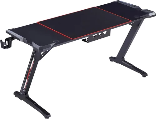 Vista 14 de Homes: Inside + Out Kindira - Escritorio moderno de acero para juegos con puertos USB, alfombrilla de mouse de PC y portavasos giratorio