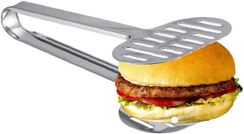Vista 6 de Doble espátula de acero inoxidable Turner Pinzas Pan Hamburguesa Abrazadera Buffet Alicates 1pc
