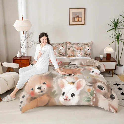 Vista 18 de Lindo Juego de Edredón de Elefante Juego de Ropa de Cama de Animales de Dibujos Animados para Niños Niñas Mujeres Adultos Edredón de Hojas