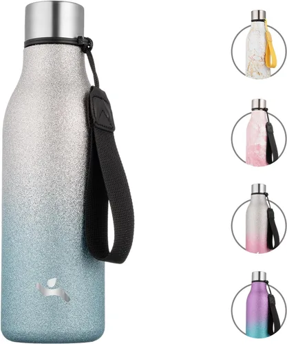 Vista 12 de Konokyo Botella de agua aislada con correa, botella de agua de acero inoxidable de 18 onzas de doble pared con aislamiento al vacío, frasco de Verde
