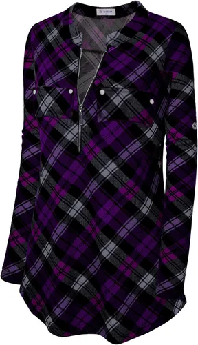 Vista 3 de Bulotus - Blusa larga e informal, con cierre frontal, cuello en V y manga 34, para mujer