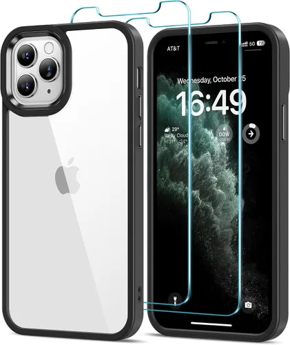 Vista 56 de HOOMIL Funda para iPhone 11 con 2 protectores de pantalla de vidrio templado, no amarillea, protección contra caídas, arañazos, transparente, parte