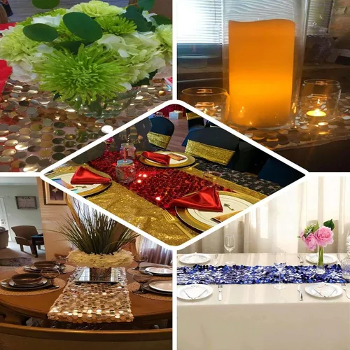Vista 4 de Efavormart - Camino de mesa de restaurante de lentejuelas plateadas de alta calidad para bodas, banquetes de cumpleaños, decoración, ajuste Plata