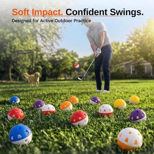 Vista 6 de Pelotas de golf de práctica resistentes al desgaste (paquete de 20), alta visibilidad para un fácil seguimiento, vuelo limitado, diseño de pelotas