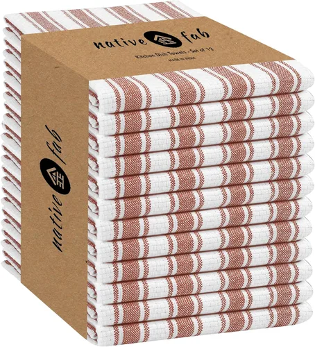 Vista 25 de Native Fab Toallas de Cocina de Algodón 100% Beige - 16x26 pulgadas - Juego de 12 - Toallas de Platos con Tejido de Canasta a Rayas para Limpiar