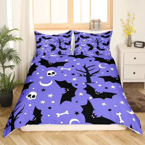 Vista 3 de Manfei Juego de funda de edredón de Halloween tamaño individual, juego de ropa de cama de 2 piezas para niños y niñas, decoración de habitación