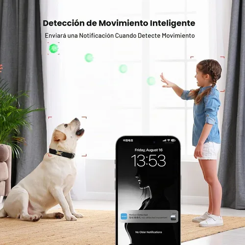 Vista 3 de AMOROM Cámara de seguridad para interiores 360° con panorámica/inclinación, monitor para mascotas, perros y bebés, visión nocturna HD 1080P