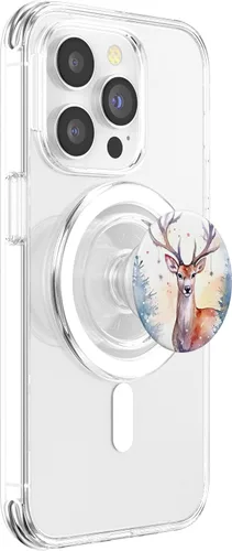 Vista 3 de Reno de acuarela - Fondo mágico de invierno - PopSockets de Navidad MagSafe PopGrip para iPhone