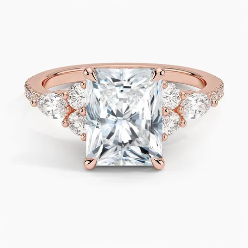 Vista 5 de IGI 3.56 Carat White Radiant Excellent Cut Four Claw Prongs Lab Created Diamond Engagement Ring With Side Marquise and Round Lab Diamonds In 14k