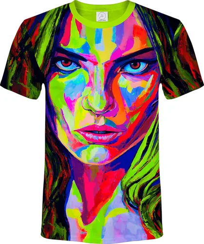 Vista 30 de aofmoka - Camiseta ultravioleta hecha a mano, reactiva a luz negra, con impresión decorativa Crema ácida