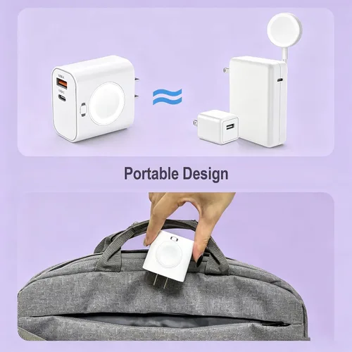 Vista 6 de Bloque de carga para Apple Watch, 23 W PD 3 en 1, bloque de carga USB C integrado, inalámbrico, magnético, cargador de pared, enchufe compatible