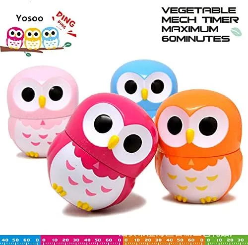Vista 7 de Linda forma de búho cocina temporizador manual mecánico casero contadores reloj despertador despertador portátil cocina cocina herramienta (rosa)