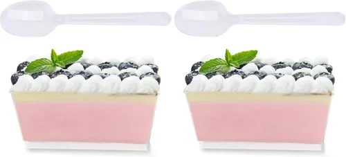 Vista 9 de Tosnail Paquete de 100 vasos rectangulares de 5 onzas para aperitivo de postre con 100 cucharas de plástico