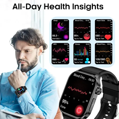 Vista 2 de Reloj Inteligente de Salud Avanzado para Hombres y Mujeres con Monitoreo en Tiempo Real de Frecuencia Cardíaca, Oxígeno en Sangre, Temperatura