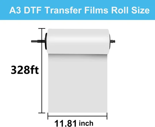Vista 2 de Rollo de película de transferencia DTF de 11.81 pulgadas x 328 pies, rollo de papel de transferencia directa de PET mate directo a película