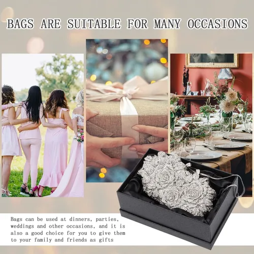 Vista 5 de Ynport Bolso de noche gótico de cristal con diamantes de imitación para mujer, diseño floral, boda, fiesta, diamantes brillantes