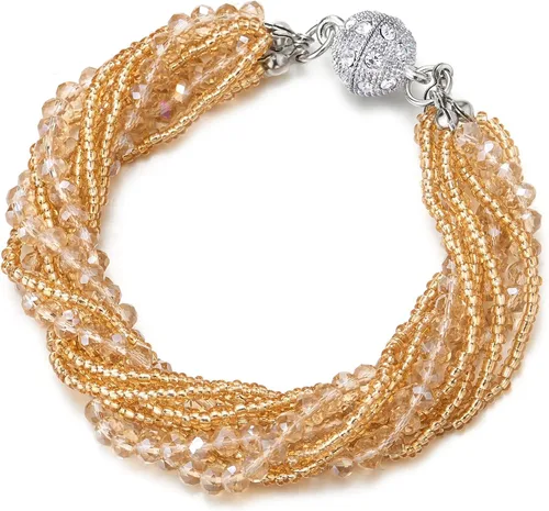 Vista 9 de COOLSTEELANDBEYOND Crystal Beads Multi-Strand Bracelet with Rhinestone Ball Charm Magnetic Clasp A-Color: plata y negro