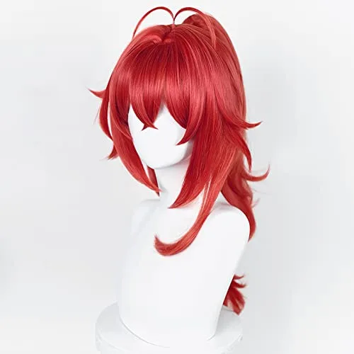 Vista 4 de LABEAUTÉ Peluca de cosplay con cola de caballo, color rojo, desmontable, peluca de cosplay para hombres
