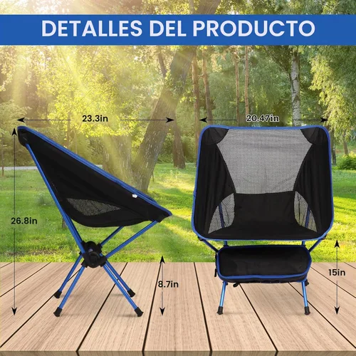 Vista 2 de Silla de camping ultraligera, silla de camping portátil plegable con malla de nailon transpirable, diseño compacto y bolsa de transporte