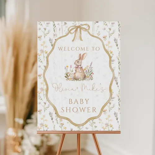 Vista 8 de Personalized Welcome Sign Baby Shower, Pink Bow Floral Baby Shower Welcome Sign: Editable, 12" X 18" (Small), 27" (Medium), 36" (Large), Plastic