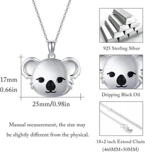 Vista 5 de Locket Necklace That Holds Pictures S925 Sterling Silver KoalaPandaElephantMountain Photo Locket Necklace Animal Pendant Christmas Gift for Women