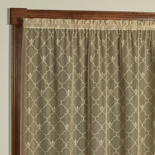 Vista 2 de Touch of Class Panel de cortina victoriana de encaje Fleur de Lis para ventana de poliéster - Oro antiguo - Panel de estilo europeo para ventanas