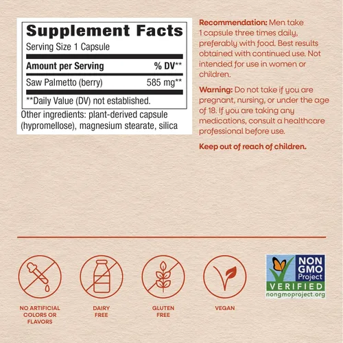 Vista 7 de Nature's Way Saw Palmetto Berries, apoyo tradicional de próstata, suplemento de hierbas para hombres, 585 mg por porción, proyecto verificado sin