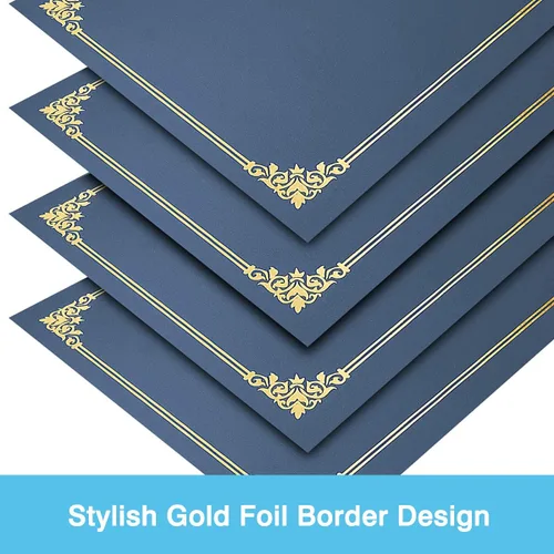 Vista 2 de Portacertificados SUNEE (Azul Marino, 30 paquetes), cubiertas de diploma con borde de papel dorado, para certificados de tamaño carta 8.5x11