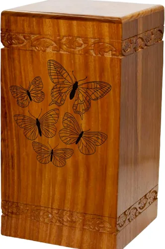 Vista 3 de Urna de cremación de madera, urna funeraria humana de gran tamaño con personalización (mariposas)
