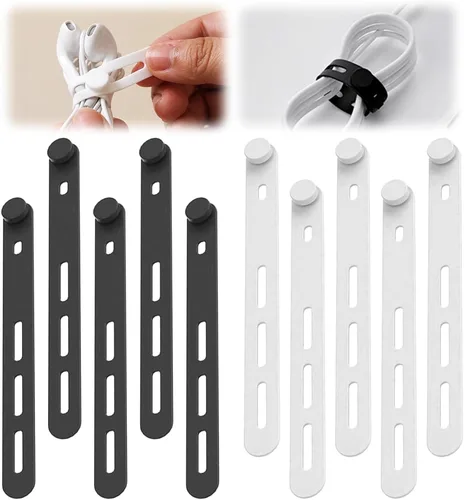 Vista 8 de Paquete de 10 bridas de silicona reutilizables, organizador de cables ajustables para auriculares, cargador de teléfono, cables de computadora