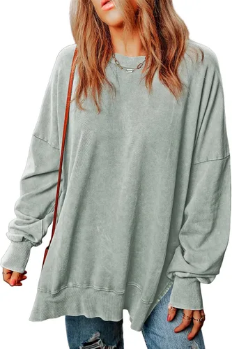 Vista 34 de SHEWIN Sudadera casual de manga larga con cuello redondo para mujer, ligera, holgada