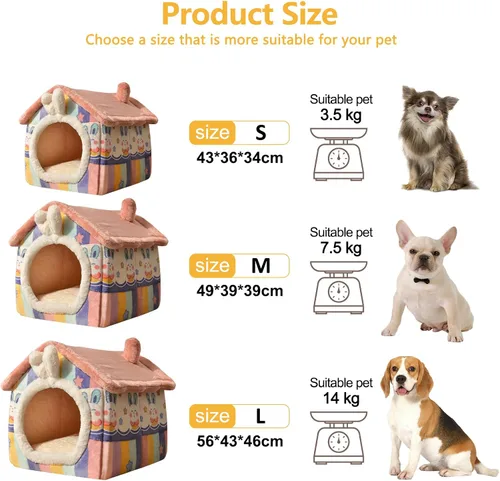 Vista 6 de Casa para gatos, cama cueva de gatos de dibujos animados con almohada acolchada extraíble lavable, bonita tienda de campaña para gatos, cálida