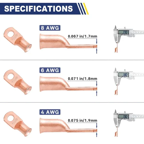 Vista 5 de Haisstronica Kit de 60 lengüetas de alambre de cobre (AWG 8 6 4), extremo de cable de batería resistente, conectores de crimpado de cobre desnudo