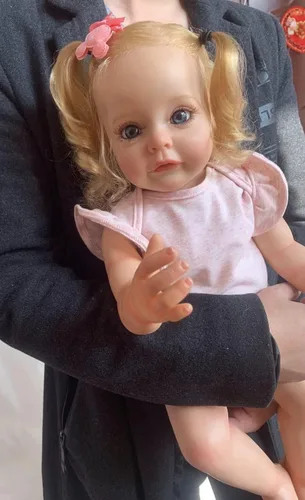 Vista 3 de Pinky Reborn Muñeca realista Reborn de 22 pulgadas, muñeca de silicona de cuerpo completo recién nacido, muñeca de bebé recién nacido, de aspecto