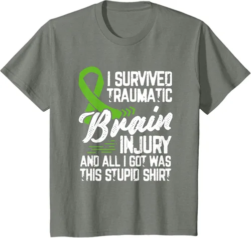 Vista 58 de Camiseta traumática con cinta verde para concienciación de lesiones cerebrales traumáticas I survived TBI, Negro, S