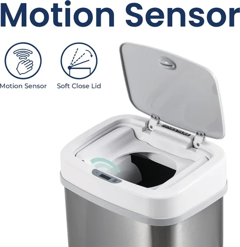 Vista 3 de Ninestars NPT-15-1WH Bote de basura automático con sensor de movimiento sin contacto con tapa, 4 galones/15 L, blanco, plástico